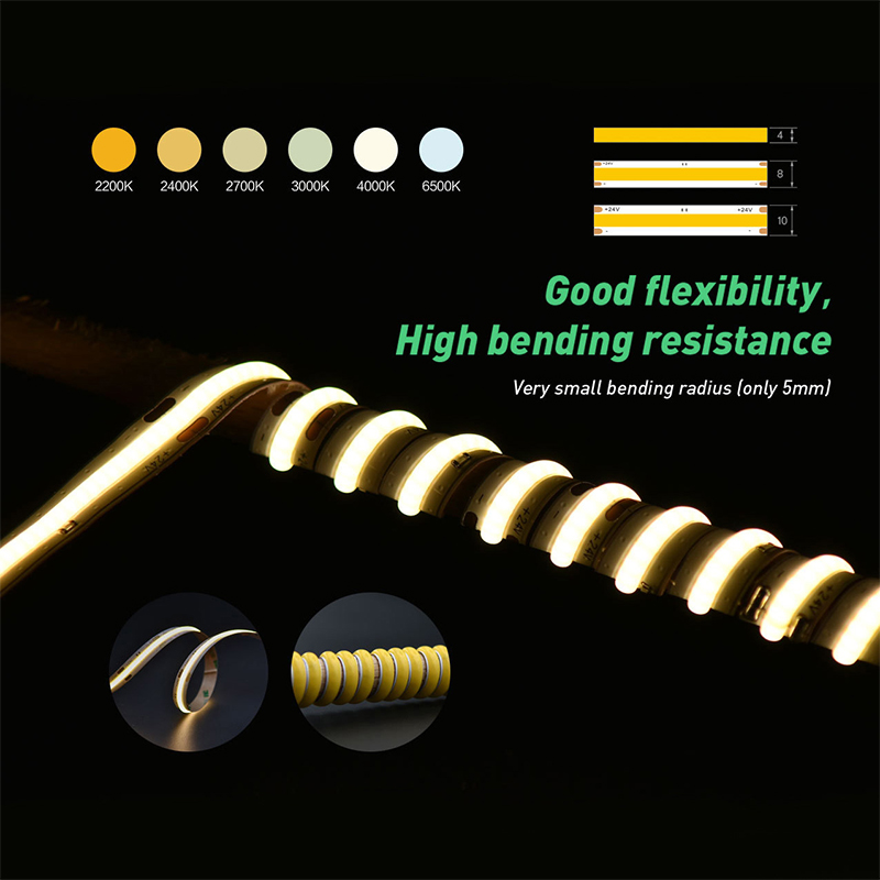 New DC12/24V Dual White Dimmable CCT FleXible COB LED Strip Light - High Density 576LEDs/m Warm White + Daylight White LED Lighting New DC12/24V Dual White Dimmable CCT FleXible COB LED Strip Light - High Density 576LEDs/m Warm White + Daylight White LED Lighting